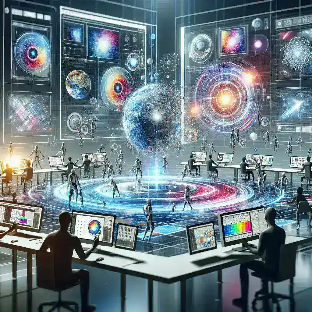 "Imagen de herramientas de inteligencia artificial utilizadas por diseñadores gráficos en 2024, mostrando interfaces innovadoras y ejemplos de diseños creativos, destacando la revolución de la creatividad digital."