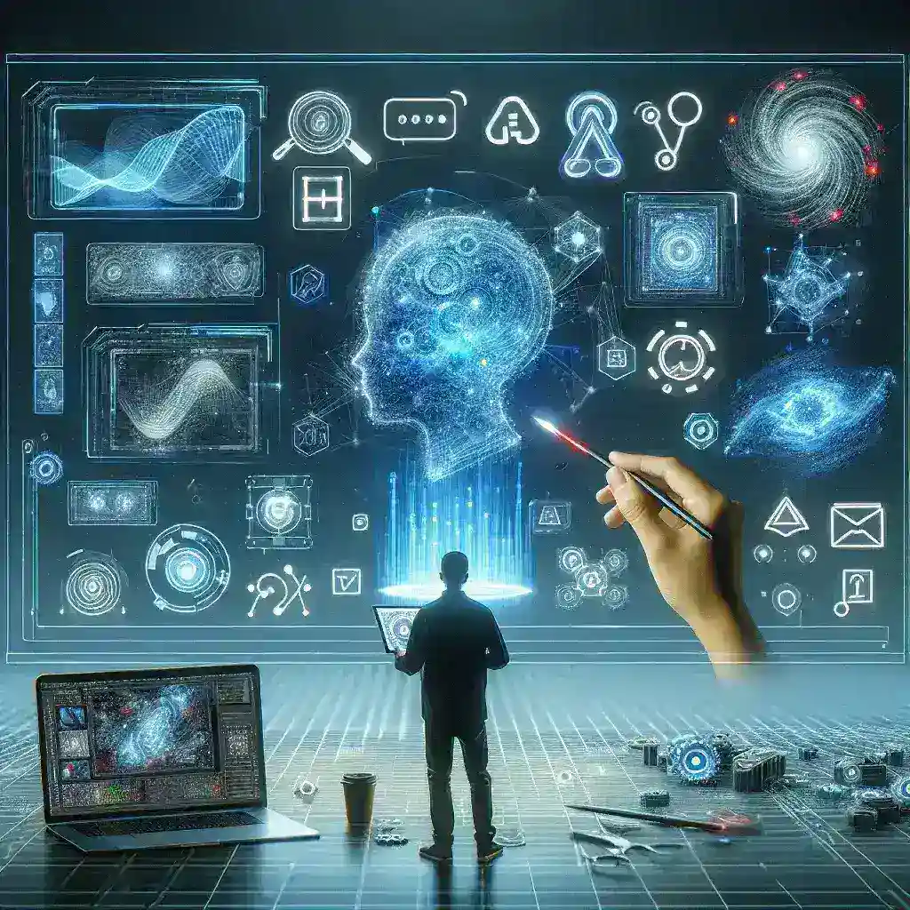 "Gráfico de herramientas de inteligencia artificial para diseñadores gráficos en 2024, destacando innovaciones y plataformas revolucionarias que transforman el proceso creativo."