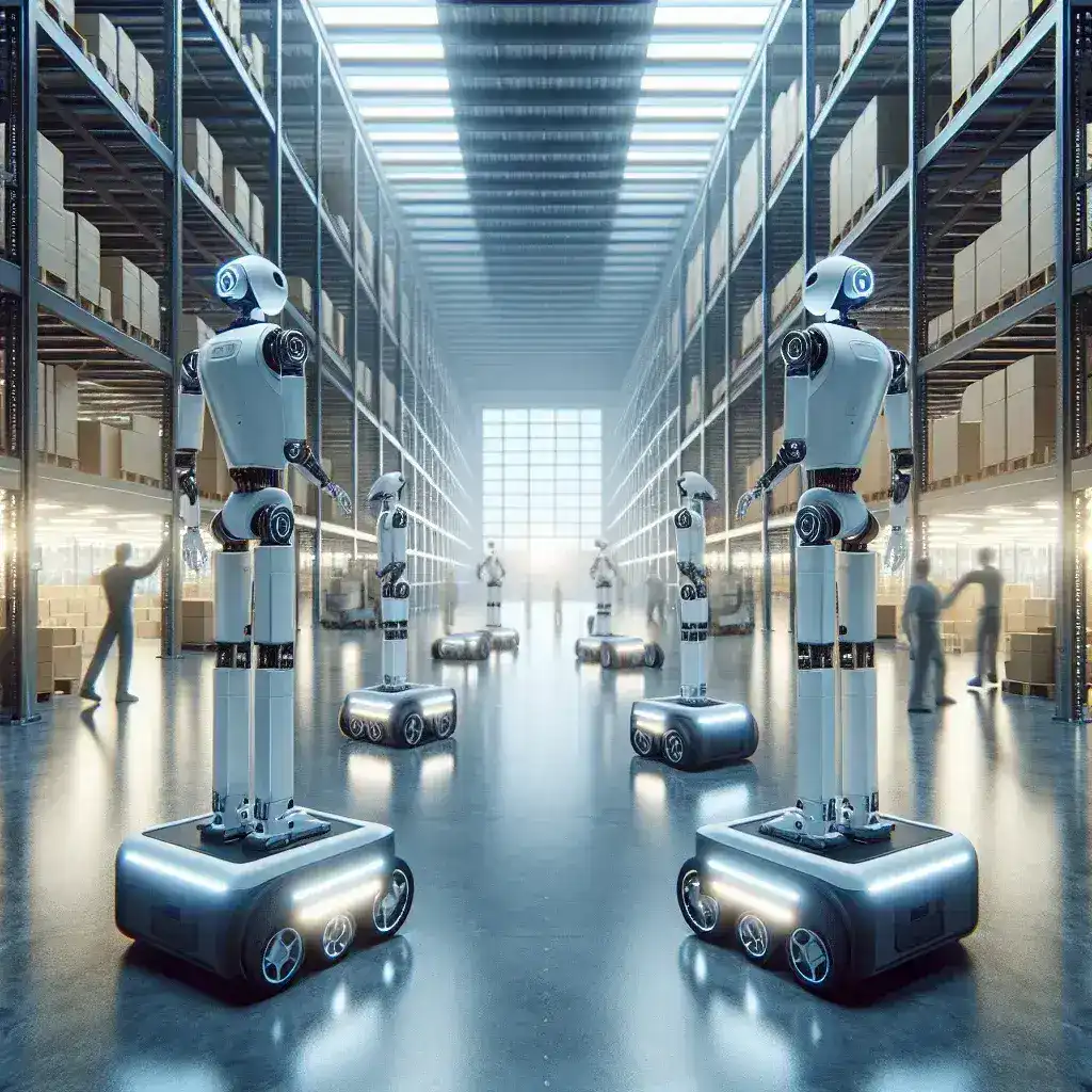 "Centro de distribución de Amazon España en Valencia con robots colaborativos en acción, optimizando la logística y la eficiencia en el manejo de productos."