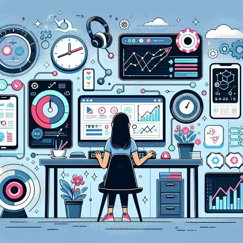 Alt text: "Persona utilizando una computadora portátil para aumentar la productividad mediante tecnología, ilustrando consejos de la guía sobre cómo maximizar el rendimiento en el trabajo."